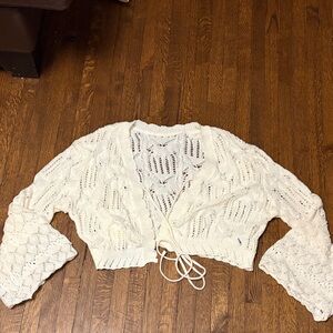 Cream Crochet Knit Cardigan Bell Sleeves